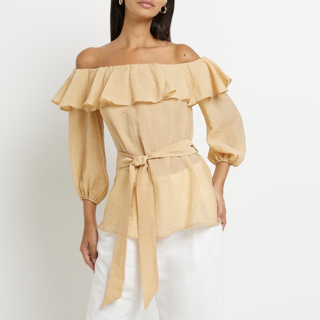 River Island Womens Bardot Top Beige Frill