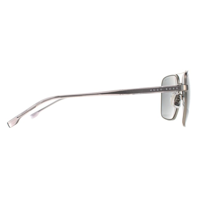 Hugo Boss Aviator Mens Matte Ruthenium  Grey Polarized  BOSS 1045/S  Sunglasses are a stylish squared off aviator style with classic double bridge look. The metal core of the temples shows through the acetate to show the strong durability of these cool Hugo Boss shades..