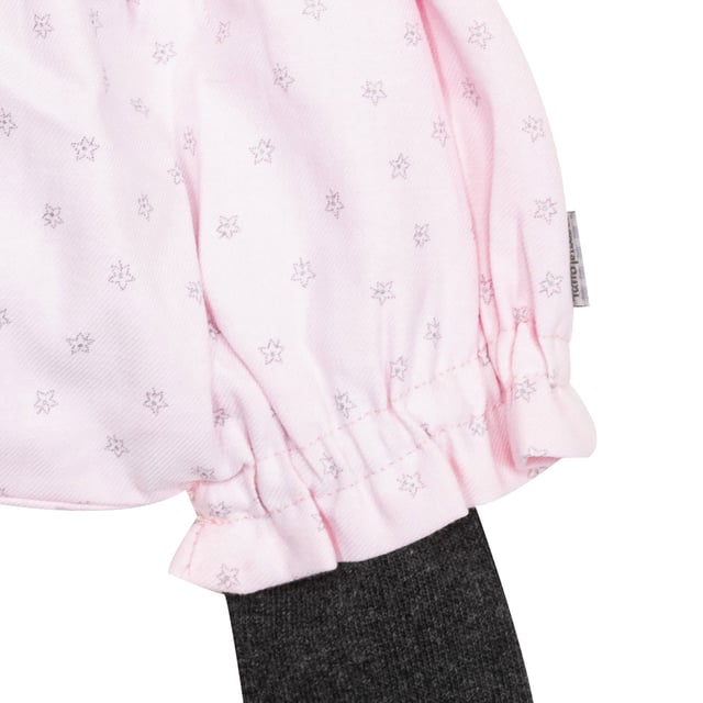 Bloomers with tights.
 Bloomers:
 Elastic waistband and bottoms.
 Fun design.
 Seams seen in tone.
 Leotards:
 Brand name on the plant.
 Composition: Bloomers: 56% Cotton, 44% Polyester; Leotards: 80% Cotton, 17% Polyamide
 Care:
Wash maximum at 30ºC.
 -Do not iron.
 - It is not allowed to use a dryer.
 - Do not use bleach.
 - Does not support dry cleaning.