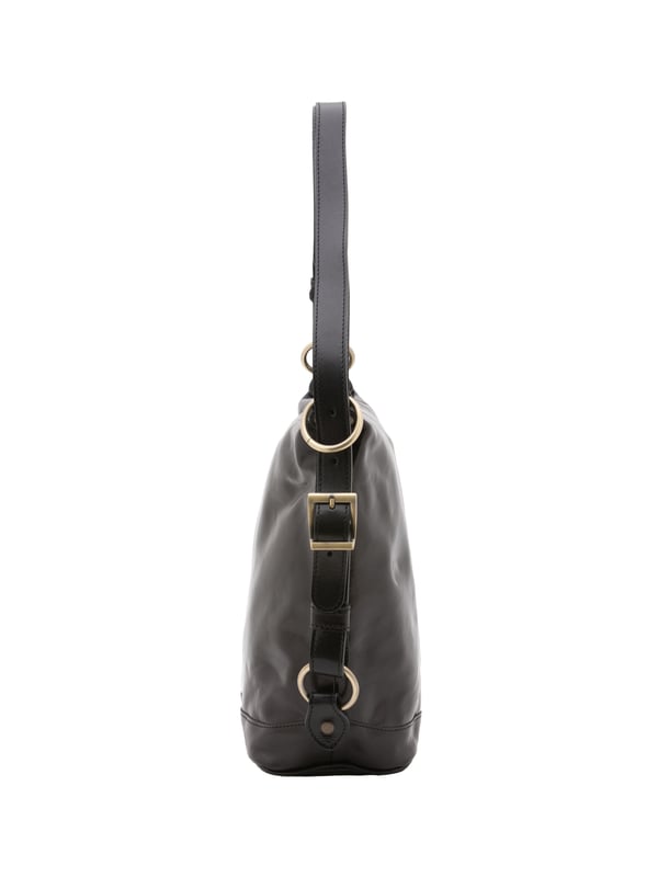 Bolso tipo bombonera para mujer. El cierre es con cremallera. Los bolsillos internos son uno con cremallera. Los bolsillos externos están ausentes. La bandolera es ajustable en piel. Falta el mango. Hay un compartimento interno. El material exterior es auténtica piel de vacuno. Internamente está forrado en algodón. Medidas: 34x33x15 cm. Hecho en Italia