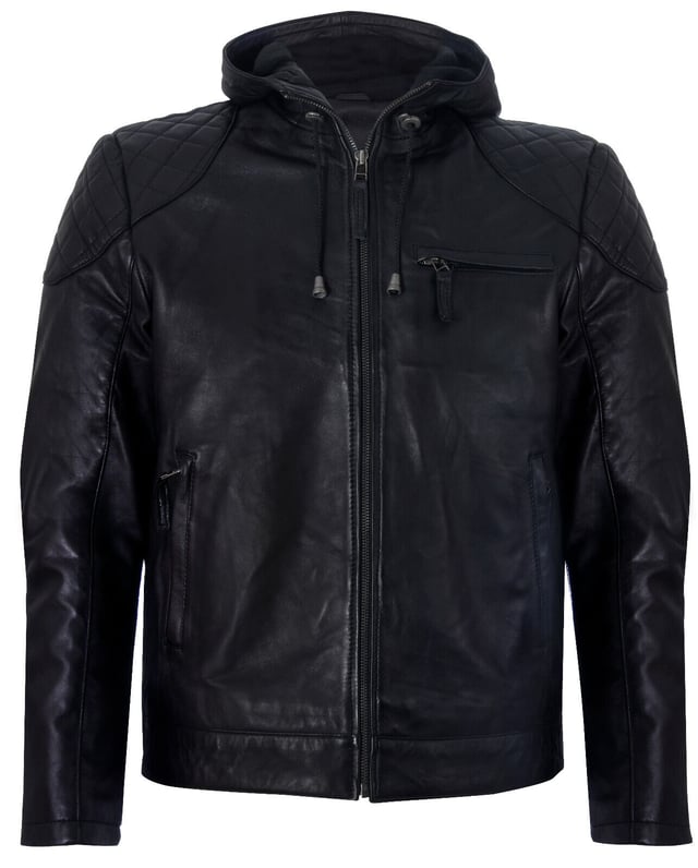 A classic biker jacket that oozes cool. Crafted with a supple Lambskin Nappa leather this jacket is given a high-fashion twist with an adjustable leather hood. Ultra-cool, wear this versatile layer that features quilted shoulders with everything for instant street-style appeal. 