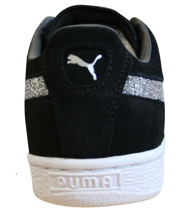 Puma Classic x Swarovski Black Silver Leather Lace Up Mens Trainers 366324  01