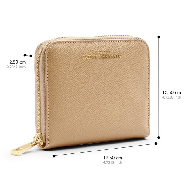 Reißverschluss-Münzbeutel - Münzfach mit Reißverschluss und Innenfächer für Karten - Innenfutter aus Stoff - Logo von ATELIERS SAINT GERMAIN - Genarbtes Leder-Finish