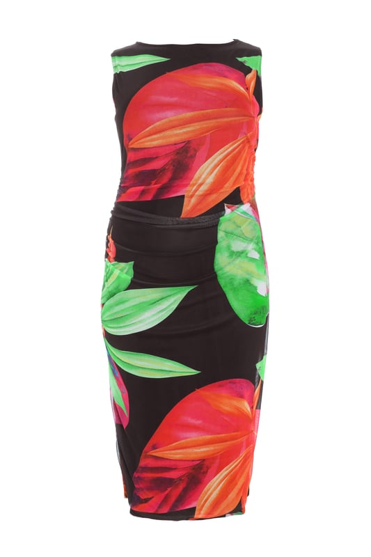 - Mesh finish - Tropical print - High neckline - Bodycon fit - Model height: 5 8" - Model wears uk 18 / us 14 / eur 46 - Always check the care wash label. cool hand wash with mild detergent