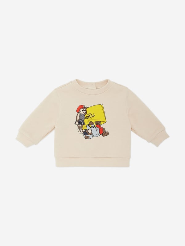Fendi incorporate passion and energy into their meticulously crafted designs. This baby unisex sweatshirt is reflective of the Italian label's high attention to detail. It showcases a Fendi pets design printed on the front for an enigmatic and whimsical feel.  Made in Italy 100% Cotton