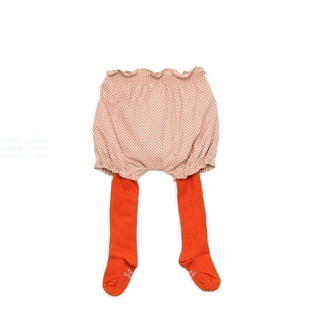 Bloomers with tights.
 Bloomers:
 Elastic waistband and bottoms.
 Fun design.
 Seams seen in tone.
 Leotards:
 Brand name on the plant.
 Composition: Bloomers: 100% Cotton; Leotards: 80% Cotton, 17% Polyamide, 3% Elastane
 Care:
Wash maximum at 30ºC.
 -Do not iron.
 - It is not allowed to use a dryer.
 - Do not use bleach.
 - Does not support dry cleaning.