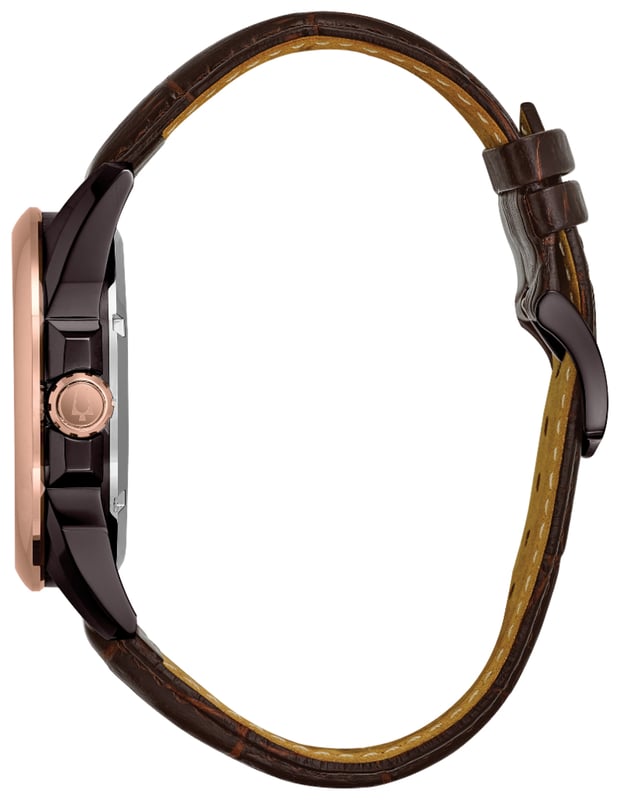 This Bulova Automatic Analogue Watch for Men is the perfect timepiece to wear or to gift. It's Multicolour 43 mm Round case combined with the comfortable Brown Leather watch band will ensure you enjoy this stunning timepiece without any compromise. Operated by a high quality Automatic movement and water resistant to 10 bars, your watch will keep ticking. Get all the comfort with this fashionable croco-embossed leather band, perfect for every occasion High quality 21 cm length, 20 mm wide Brown Leather strap with a Buckle Case diameter: 43 mm, Case height: 12 mm and Case color: Multicolour/Dial color: Multicolour