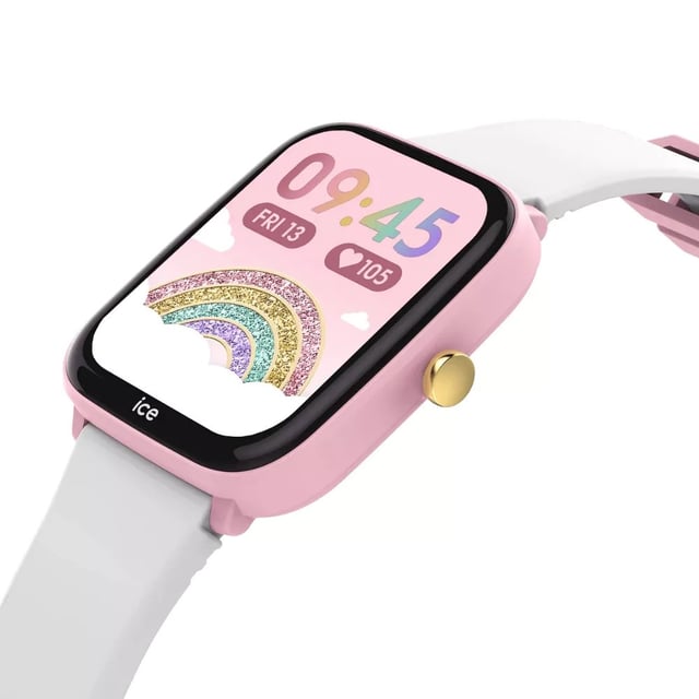 This Ice Watch Ice Smart Junior 3.0 - Pink - White Digital Watch for Girls is the perfect timepiece to wear or to gift. It's Pink  Rectangular case combined with the comfortable White Silicone watch band will ensure you enjoy this stunning timepiece without any compromise. Operated by a high quality Quartz movement and water resistant to 5 bars, your watch will keep ticking. Kids can wear the same watch as mom or dad with the ICE smart junior 3.0! Featuring a bright, powerful AMOLED display, this trend-setting connected watch is in keeping with the Ice-Watch brand DNA. This Smartwatch has a Calendar function: Day-Date as well as Bluetooth , Stop Watch , Timer , Heart rate monitor and Alarm High quality 20 cm length and 21 mm width White Silicone strap with a Buckle Case measurement: 35 X 41 mm,case thickness: 11 mm, case colour: Pink and dial colour: Multicolour
