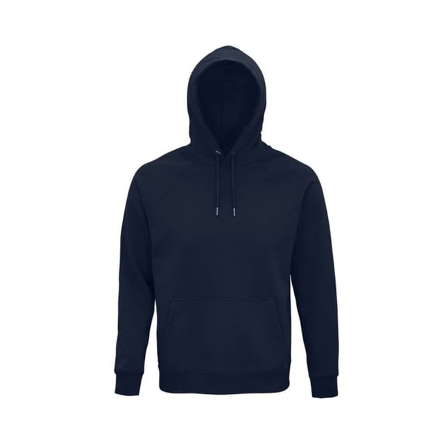 Material: 80% Bio-Baumwolle, 20% recyceltes Polyester. Stoff: Gebürstetes Rückenfleece. 280gsm. Design: Einfarbig. Eigenschaften der Kapuze: Kordelzug, gefüttert. Saum: Elastisch. Halbmondförmige Rückenpasse, Metallösen, Größenetikett ohne Markenzeichen. Stoff-Technologie: OCS-Zertifizierung. Manschette: Gummizug. Ausschnitt: Kapuze, verschweißt. Ärmel-Typ: Langärmelig, Raglan. Taschen: Beuteltasche. Verschluss: Überziehen.