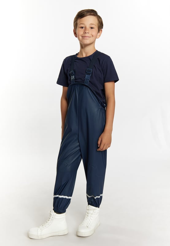 geen voering/geen voering, geen vulling, verstelbare elastische broekband 20cm  Maak kennis met een waterdichte tuinbroek voor kinderen met versterkte knieën en zitvlak voor duurzaamheid. Verstelbare bandjes met gespen zorgen voor een persoonlijke pasvorm, en de elastische taille en beenuiteinden zorgen voor comfort en flexibiliteit. Met reflecterende strips die zichtbaarheid garanderen en gelaste naden is dit pak perfect om buiten te spelen en te verkennen. Broek gemaakt van 3000 mm waterdicht materiaal. Dit product maakt deel uit van de Kidscollectie.  Regenbroek