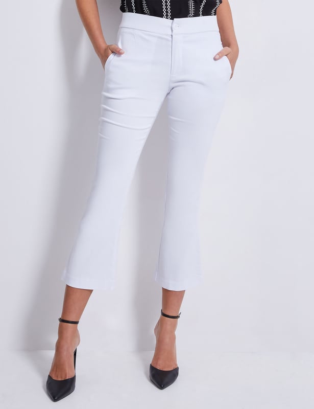 KATIES - Womens Pants - White - Kick Flare - Capri Pant - Calf