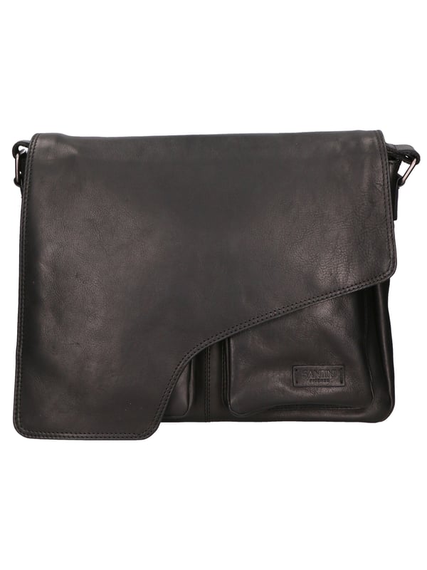 Bolso de mano para hombre de piel con doble apertura con cremallera, equipado con bandolera extraíble y ajustable. Producto elaborado artesanalmente en auténtico pelo de ternera engrasado.