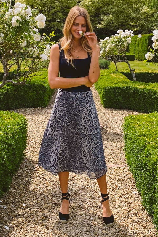 Grey leopard print best sale midi skirt