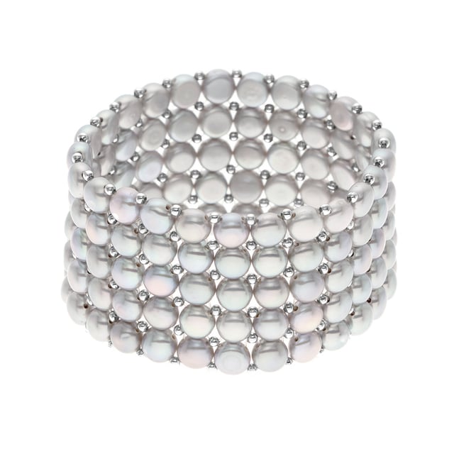 Bracelet 5 Rows of Real Freshwater Pearls - 4 mm - COLOR PEARL GREY NATURAL PEARL - Length adjustable from 14 to 18 cm - Delivered with Certificate of Authenticity and International Guarantee - MADE IN FRANCE