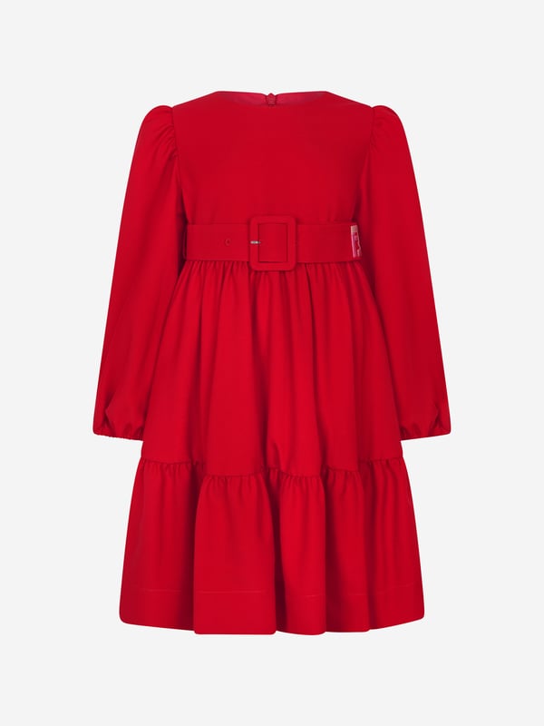 The perfect dress for your little lady designed by Fendi Kids. The rich red piece features a tiered skirt with an empire line colour-matched belt embroidered with the iconic FF monogram and gently puffed sleeves. Made from soft wool and fully lined, this beautiful dress offers style and comfort.