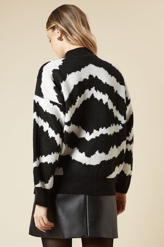 Abstract Jacqaurd Detail Crew Neck Jumper