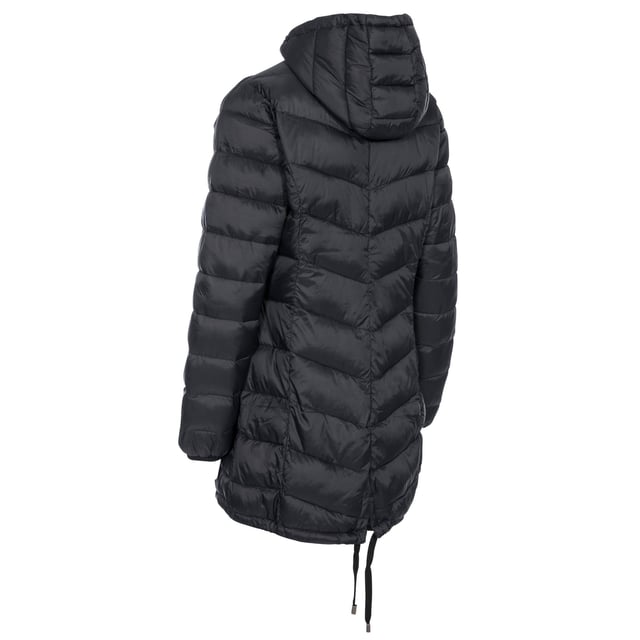 Ultraleichte Jacke. Angewachsene Kapuze. 2 Reißverschlusstaschen. Downtouch-Wattierung. Elastische Manschetten. Innere Sturmklappe. Außenmaterial: 100% Polyamid, Futter: 100% Polyamid, Füllung: 100% Polyester. Trespass Womens Chest Sizing (ca.): XS/8 - 32in/81cm, S/10 - 34in/86cm, M/12 - 36in/91.4cm, L/14 - 38in/96.5cm, XL/16 - 40in/101.5cm, XXL/18 - 42in/106.5cm.