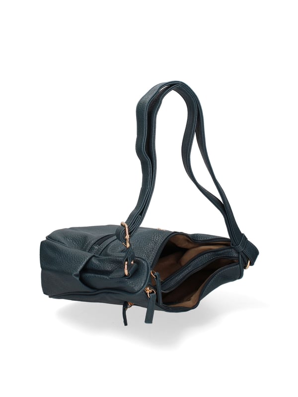 Crossbodytas voor dames met ritssluiting. één met ritssluiting en twee open binnenzakken. één voorkant met ritssluiting, één achterkant met ritssluiting en twee open zijvakken met externe vakken. verstelbaar in eco-lederen schouderband. ontbrekend handvat. twee binnenvakken. extern materiaal. gevoerd met polyester binnenkant. Afmetingen: 28x24x11 cm. Modeproduct