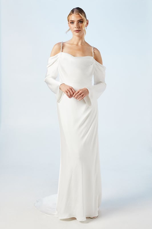 White cold shoulder maxi dress on sale