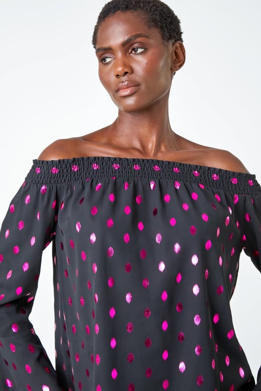 Polka dot bardot top online