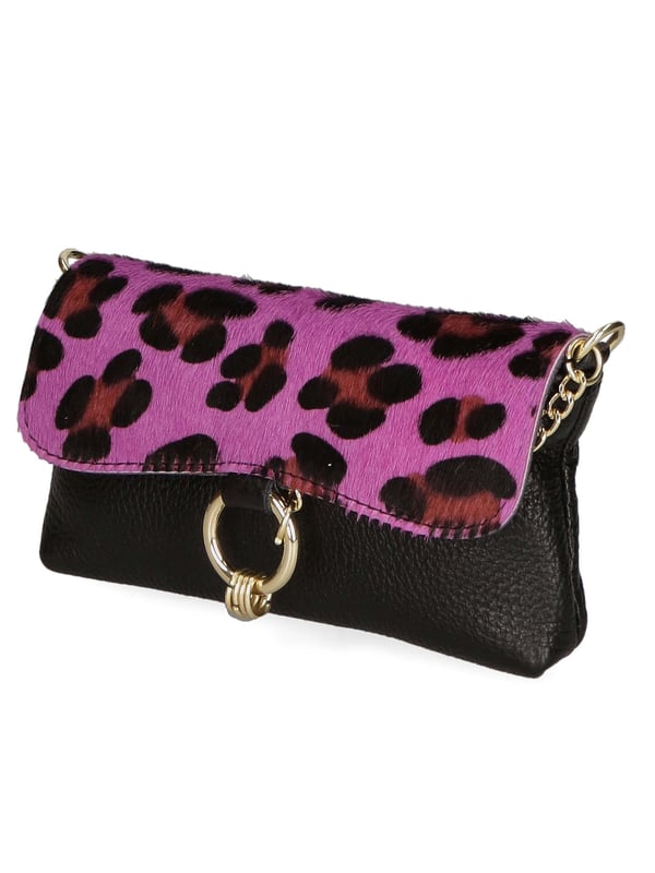 Bolso clutch de mujer de un compartimento, bandolera ajustable y extraíble. Producto italiano hecho a mano en genuina piel Dollaro + Horse. Hecho en Italia