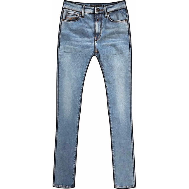 Color: Azul claro 010 Especificaciones: Vaqueros de cinco bolsillos confeccionados en denim elástico en mezcla de algodón. Cierre con botón logo y cremallera, cintura normal, ajustable con elásticos internos. Ajuste de pierna estrecha, presenta una abertura trasera a la altura del tobillo. Corte ajustado