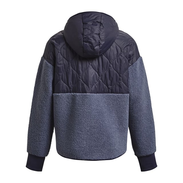 Textured boucle fabric is ultra-soft  & warm for ultimate comfort- Water-resistant woven panels for added durability & protection where you need it- Strategic 80g synthetic insulation keeps you warm with no excess bulk- Open hand pockets- Bungee adjust bottom hem for a secure fit
