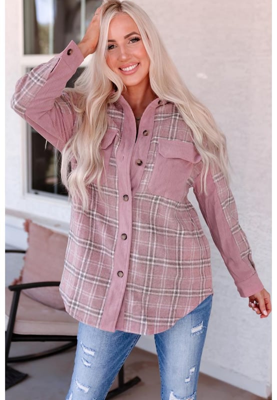 Chaqueta sobrecamisa de pana a cuadros para mujer Azura Exchange en rosa