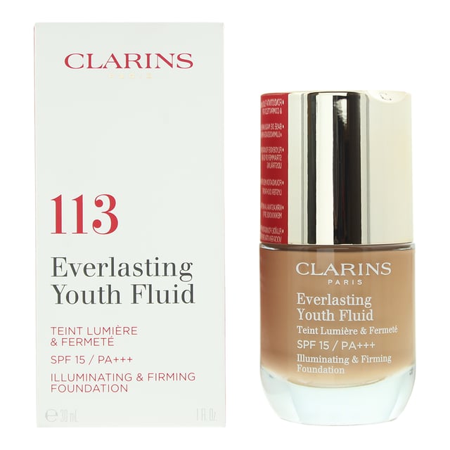 Clarins Everlasting Youth Fluid Foundation is an exceptional and innovative foundation that goes beyond providing flawless coverage. This foundation combines skincare benefits with long-lasting wear, ensuring your skin looks radiant, youthful, and naturally beautiful throughout the day. This foundation is specially formulated to promote a youthful appearance. It contains anti-aging ingredients that help improve skin texture, reduce the appearance of fine lines and wrinkles, and restore the skin's elasticity and firmness. The foundation offers impeccable coverage that conceals imperfections, evens out skin tone, and provides a smooth canvas for the rest of your makeup. It's buildable, allowing you to customise your coverage level. Despite its high coverage, the foundation has a lightweight and comfortable texture that feels natural on the skin. It doesn't feel heavy or cakey, ensuring a breathable and non-irritating wear. It imparts a radiant and luminous finish to your skin, creating a healthy, youthful glow that enhances your natural beauty. The foundation contains hydrating and nourishing ingredients that help keep your skin moisturised throughout the day. It prevents dryness and promotes a fresh, dewy complexion. Clarins Everlasting Youth Fluid Foundation is known for its extended wear, maintaining its flawless finish for hours without the need for frequent touch-ups. Some formulations of this foundation include sun protection factors (SPF) to shield your skin from the sun's harmful UV rays, helping to prevent premature aging and sun damage. The foundation is typically dermatologist-tested, ensuring its safety and suitability for various skin types, including sensitive skin.