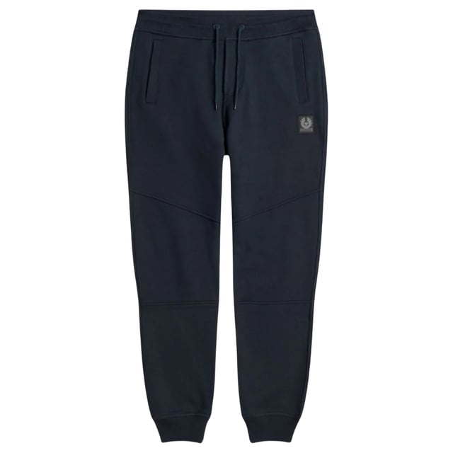 Joggers Belstaff azul marino, fabricados en Turqua, 100% algodn, corte regular, cintura y bajos con puos, marca en el bolsillo trasero