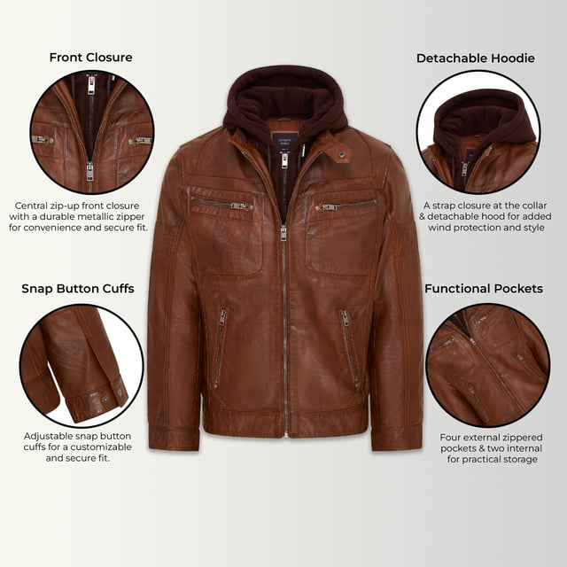 Dieses Stück ist eine moderne Version der klassischen Bikerjacke und vereint Stil und Funktionalität. Es ist aus ultraweichem Nappaleder gefertigt und verfügt über gesteppte Details an den Schultern und im oberen Brustbereich für einen eleganten, modernen Look. Es wurde auf Vielseitigkeit ausgelegt und verfügt über ein herausnehmbares Fleecefutter und eine verstellbare Kapuze, sodass es für alle Jahreszeiten geeignet ist. Mit vier Außentaschen mit Reißverschluss zur sicheren Aufbewahrung und zwei zusätzlichen Innentaschen ist diese Jacke praktisch und stylisch zugleich. Ob für einen lockeren Ausflug oder zum Tragen in mehreren Schichten bei kälterem Wetter, es ist leicht zu erkennen, warum diese Jacke derzeit ein Favorit ist. 100 % hochwertiges, ultraweiches Nappaleder. Herausnehmbares Fleecefutter und verstellbare Kapuze für ganzjähriges Tragen. Gesteppte Details an den Schultern und im oberen Brustbereich für zusätzlichen Stil. Vier Außentaschen mit Reißverschluss zur sicheren Aufbewahrung. Zwei Innentaschen für zusätzlichen Komfort. Stylische, moderne Version der klassischen Bikerjacke.