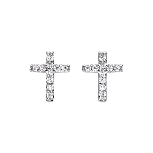 Gerhodineerde kruis oorbellen met briljante zirkonia. Basic is het toppunt van verfijnde eenvoud, tijdloze sieraden met vloeiende lijnen en de extra schittering van zirkonia's. Pretentieloze basissieraden die perfect zijn voor elke dag, maar ook gedragen kunnen worden voor speciale gelegenheden.