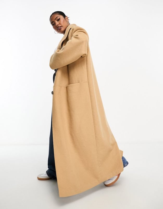 ASOS EDITION Curve wool mix clean maxi coat in camel-Neutral
