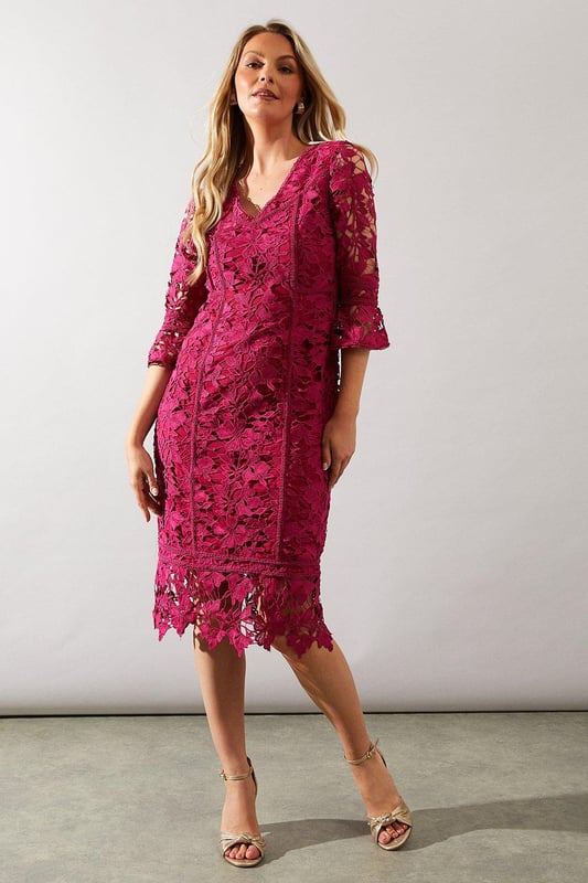 Pink lace pencil dress hot sale