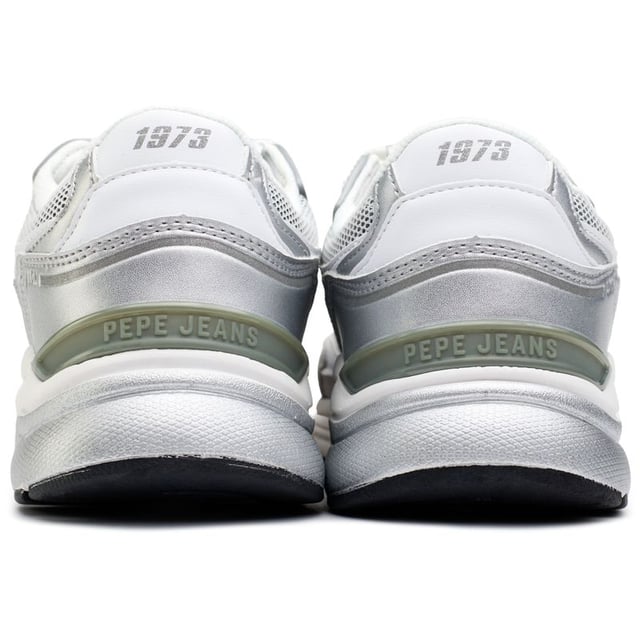Step Into The Spotlight With Pepe Jeans London Dave Trainers, Where Fashion Meets Function. Crafted To Make A Dazzling Sporty Statement, These White Trainers Feature A Sleek Polyurethane Upper, Silver Metallic Details, And Suede Accents. Mesh Fabric Ensures Breathability, While The Rubber Sole And Tpu Stabiliser Provide Support And Stability. Finished With The Iconic Pepe Jeans Logo, These Trainers Epitomise Chic Athleticism.