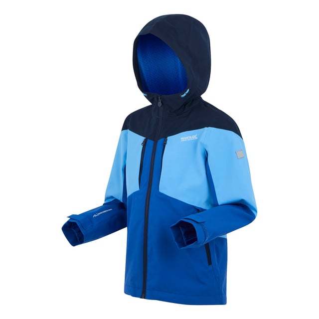 Regatta Childrens/Kids Highton VI Waterproof Jacket (Olympian Blue/Elysium Blue/Navy) 100% Recycled Polyester. Lining: Mesh. Design: Contrast, Logo. 165gsm. Fabric Technology: Breathable, Isotex 15000, Stretch, Taped Seam, Water Repellent. 360 Degree Reflection. Cuff: Adjustable. Neckline: High Collar, Hooded. Sleeve-Type: Long-Sleeved, Taffeta Lined. Hood Features: Grown On Hood. Pockets: 2 Chest Pockets, Zip, 2 Lower Pockets. Fastening: Full Zip. 10000g/m²/24hrs. Hem: Shockcord Hem. 7-8 Years: 26 in. 13 Years: 32 in. 9-10 Years: 28.5 in. 5-6 Years: 24 in. 11-12 Years: 31 in. 3-4 Years: 22.5 in. 14 Years: 33 in. 15-16 Years: 36 in.