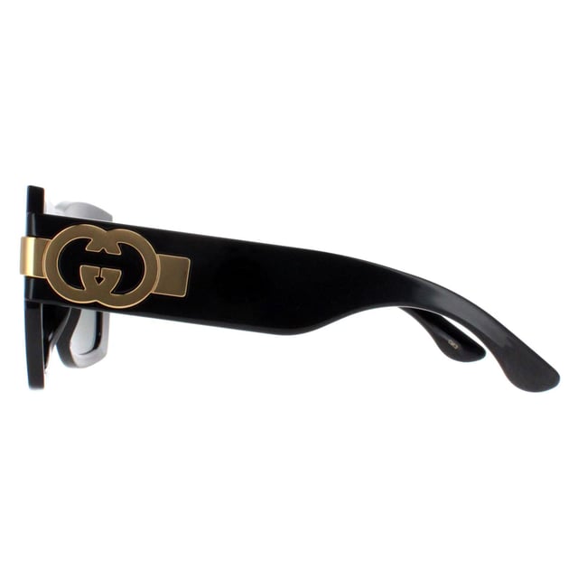 Gucci Square Womens Black with Gold Grey GG1688S  Sunglasses offer a perfect combination of modern sophistication and understated luxury. With their bold, square frame, these sunglasses make a striking fashion statement while maintaining a timeless appeal suitable for various occasions. The design is complemented by Gucciâ€™s signature double-G logo on the temples, adding a touch of iconic branding that speaks to the wearerâ€™s impeccable taste. High-quality lenses provide essential UV protection, ensuring comfort and safety without compromising on elegance.