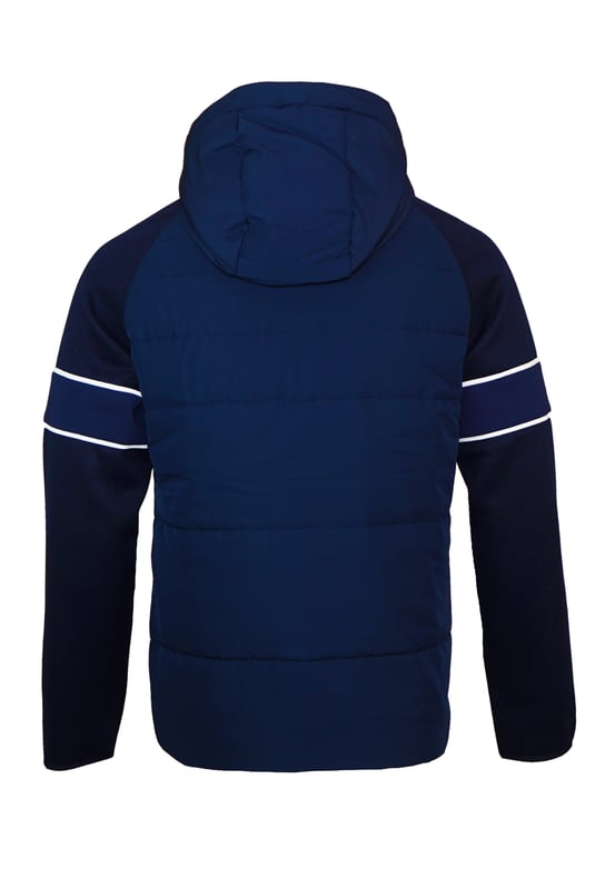 Veste matelassée sportive avec capuche, poches latérales zippées et logo imprimé en coupe régulière.