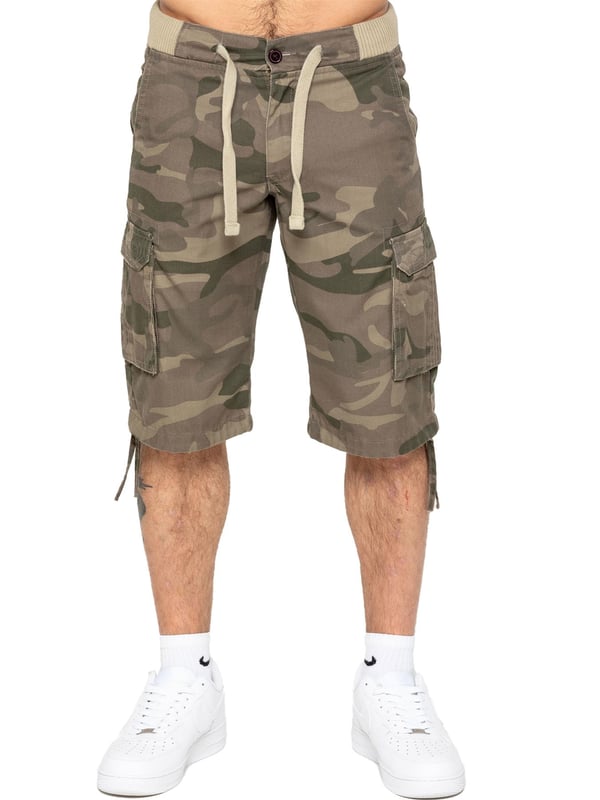 Effortlessly stylish and luxurious, Enzo offers Enzo Mens Camo Combat Cuffed Shorts with an elasticated waist featuring a drawcord and secured by a sophisticated button. These shorts are available in 3 elegant colours: Beige, Grey, and Vintage. The mid-rise design and ribbed waist add a touch of sophistication, while the 2 front pockets, 2 buttoned back pockets, and 2 velcro side pockets provide both function and fashion.
