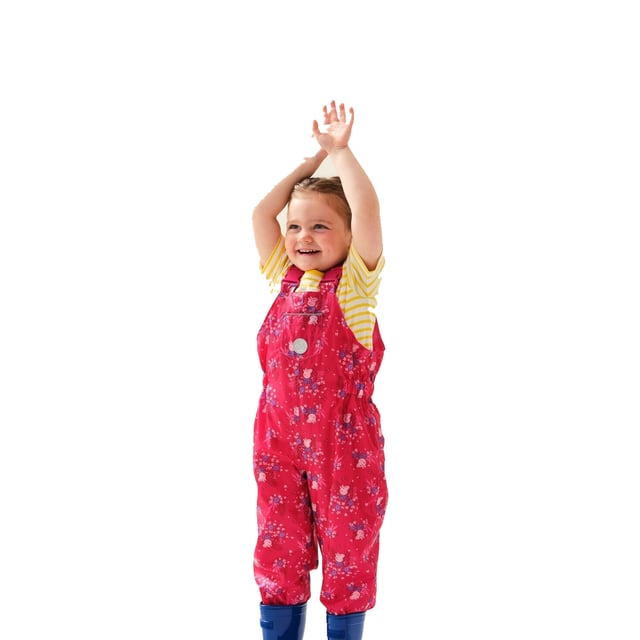 Regatta Kinder/Kids Muddy Puddle Peppa Pig Gebloemde tuinbroek (Roze Fusie) 100% Polyester. Stof: Isoliet. Ontwerp: Bloemen, Logo. Personages: Peppa Pig. Zakken: 1 Voorzak. Waistline: Elastiek. Manchet: Elastiek. Zoom: Elastisch. Mouwtype: Mouwloos. Halslijn: Vierkante Hals. Overal Print, Reflecterende Trim. Stoftechnologie: Ademend, Duurzaam, Lichtgewicht, Waterdicht. Sluiting: Gesp riem, Pull-On. 100% Officieel Gelicentieerd.