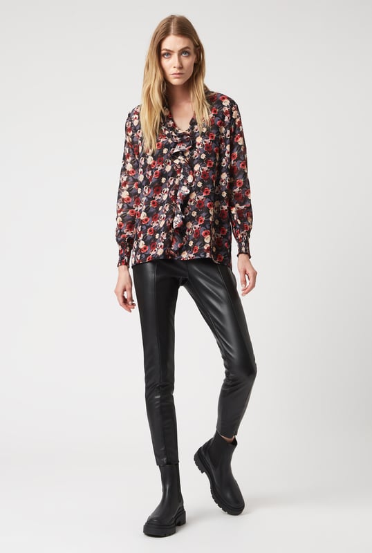 Black chiffon discount ruffle blouse