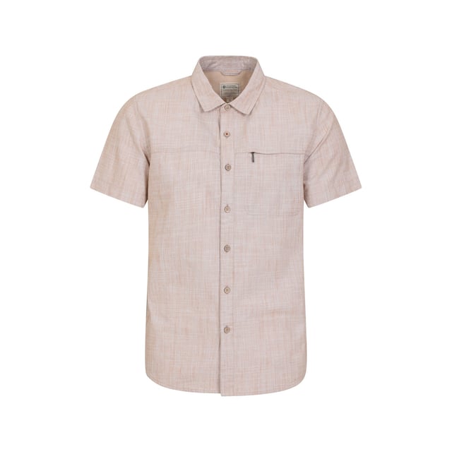 Outer Materials: 100% Cotton. Lining Material: 100% Polyester. Fabric: Slub. Lining: Mesh. Design: Textured. Pockets: 1 Chest Pocket, Zip. Fastening: Button. Sleeve-Type: Short-Sleeved. Neckline: Turn Down Collar. Fabric Technology: Breathable, Lightweight. 7 Button Placket.