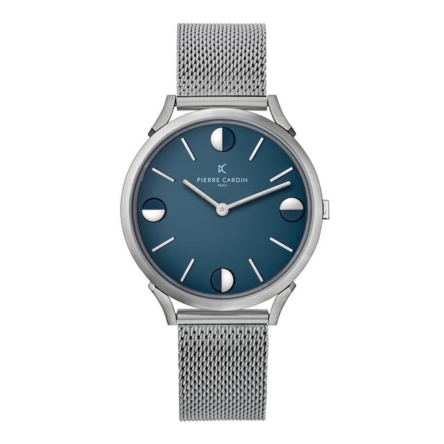 This Pierre Cardin Pigalle Half Moon Analogue Watch for Unisex is the perfect timepiece to wear or to gift. It's Silver 40 mm Round case combined with the comfortable Silver Stainless steel watch band will ensure you enjoy this stunning timepiece without any compromise. Operated by a high quality Quartz movement and water resistant to 3 bars, your watch will keep ticking. This fashionable and classic watch matches any outfit at any occasion,it adds style to your life High quality 21 cm length and  18 mm width Silver Stainless steel strap with a Fold over clasp Case diameter: 40 mm,case thickness: 6.55 mm, case colour: Silver and dial colour: Blue