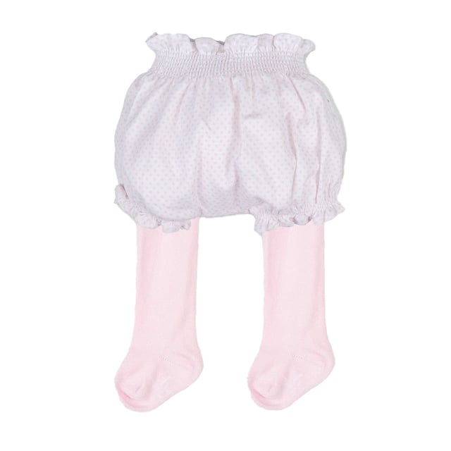 Bloomers with tights.
 Bloomers:
 Elastic waistband and bottoms.
 Fun design.
 Seams seen in tone.
 Leotards:
 Brand name on the plant.
 Composition: Bloomers: 100% Cotton; Leotards: 80% Cotton, 17% Polyamide, 3% Elastane
 Care:
Wash maximum at 30ºC.
 -Do not iron.
 - It is not allowed to use a dryer.
 - Do not use bleach.
 - Does not support dry cleaning.