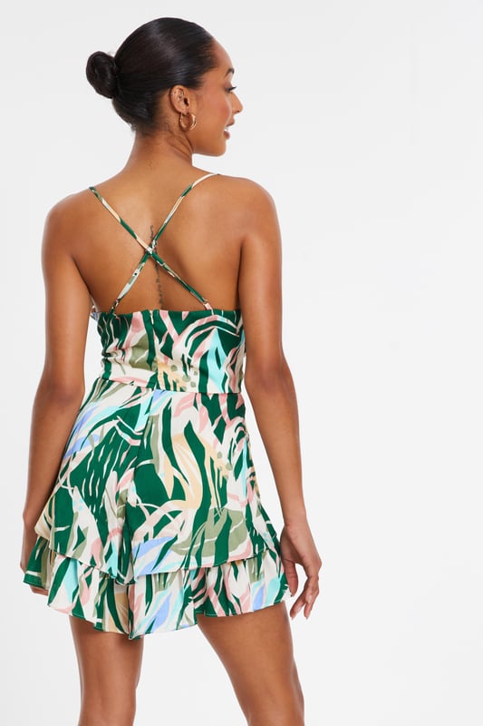 - Tropical print - Satin finish - Cowl neckline - Cross back design - Model height: 5 7" - Model wears uk 8 / us 4 / eur 36 - Always check the wash care label, cool hand wash with mild detergent