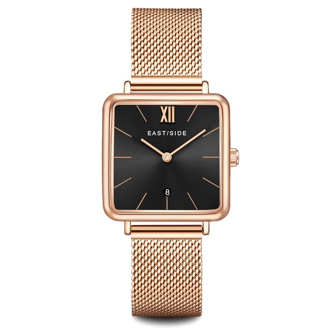 If you like to show corners and edges, this women's watch of the Eastside label will love! Edgy, urban and yet elegant-timeless, she picks up the attitude to life of the New York district of Eastside. Eyecatcher is the square, IP-coated housing that gives the timepiece its striking character. Subtle line of line and Obélisque pointers emphasize the puristic design concept, rounded off by a stylish IP-Goldeted Milanaise Ellar Arm strap in rose gold. The safe sliding closure ensures quick adaptability and high comfort. The high-end quartz watchwerk offers precision, as well as the simple date display.
