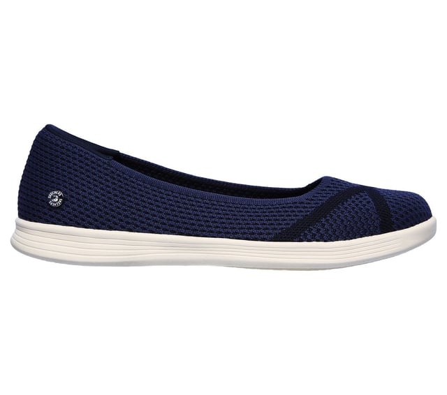 Skechers On The Go Dreamy Slip On Women's Shoes In Navy Sleek versatile style combines with advanced comfort in the Skechers On the GO Dreamy - Lily shoe. Soft woven mesh fabric upper in a casual comfort slip on walking skimmer ballet flat with two-colour knit design, Air Cooled Goga Mat® insole and ULTRA GO™ cushioned midsole.
Details:
Soft woven knit mesh fabric upper
Casual comfort slip on skimmer ballet flat design
Stitching accents
Two-tone woven design with instep accent color woven in detail
Side S logo
Padded collar with extra padded heel lining