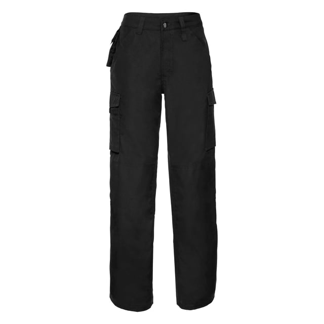 Suitable for 60°C wash and specially designed to last in physically demanding work environments. Hardwearing trousers combine contemporary cut with excellent fit and versatile pockets. DuPont Teflon® fabric protector. Triple stitched inner leg seams and pocket openings. Reinforced seat area. 2 back pockets, one open, one with flap. Cargo pockets on both legs, with practical compartments on right leg. Mobile phone pouch below waistband. YKK zip. Internal pockets for knee pads (21cm x15cm max). Trousers provide ample room for decoration. Weight: 260g/m². Fabric: 65% Polyester, 35% Cotton. RUSSELL WORKWEAR - complete choice when creating your company identity. Combining garments to create a workwear solution that covers your specific demands.