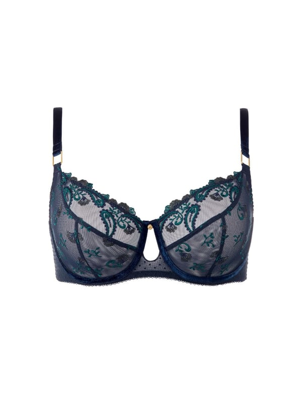 Aubade Velvet Memories Comfort Full Cup Bra. With beautiful French embroidery and sheer, unpadded cups. The product is recommended for hand wash only.