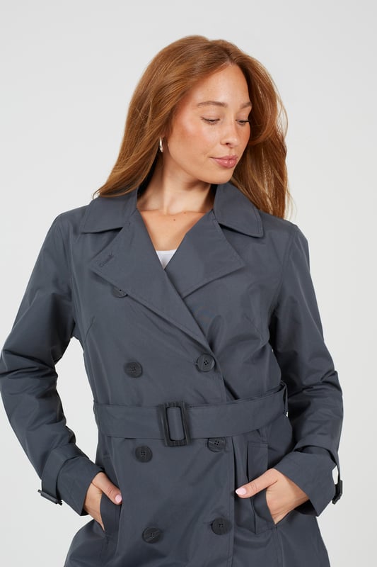 【超ポイント祭?期間限定】 Charcoal Double Breasted Short Trench Coat ジャケット・アウター